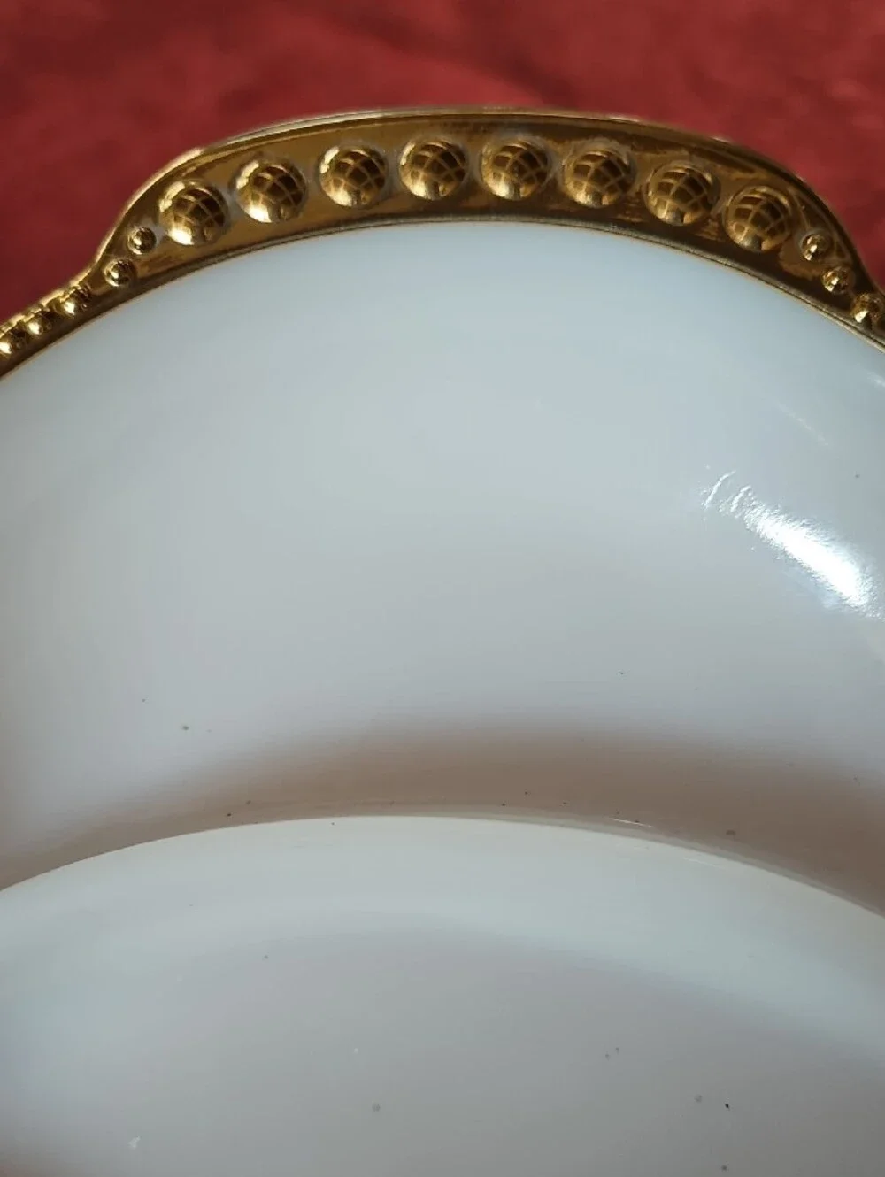 VTG Fire-King Milk Glass 3 Section Divided Relish Dish Gold Scalloped Rim, #1